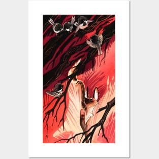 Eight of Wands Maned Wolf and Chickadee Posters and Art